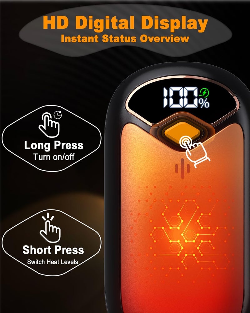 BEYYON B Hand Warmers Rechargeable - Electric Hand Warmer Rechargeable 2 Pack, LED Digital Display, 4 Heat Levels Reusable, USB, Magnetic Portable Handwarmers for Golf/Camping/Hunting, Gift for Women, Men - Image 3